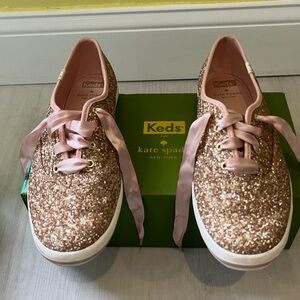 Keds Kate Spade Glitter Sneakers with Pink Laces. Like new.